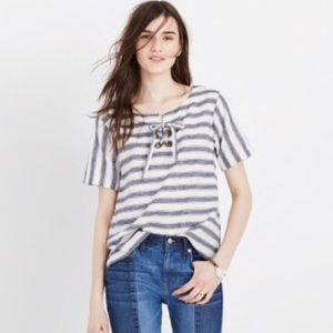 Madewell striped lace up linen tee M